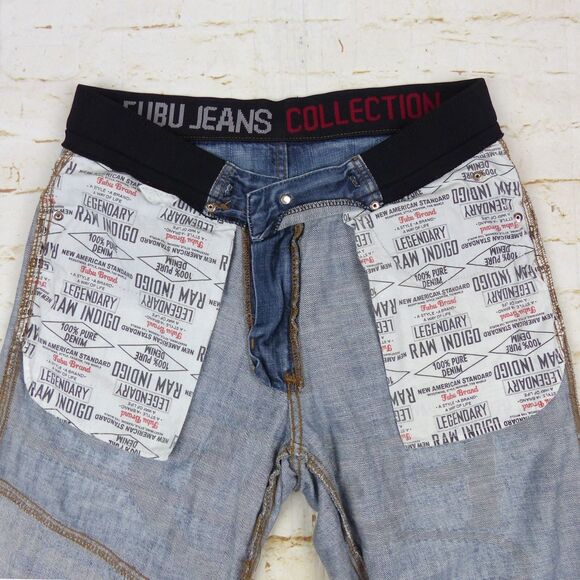 VTG FUBU Collection X Ford Denim Shorts Mens 29X17 Blue Logo Sporty Jorts Y2K - Picture 12 of 12